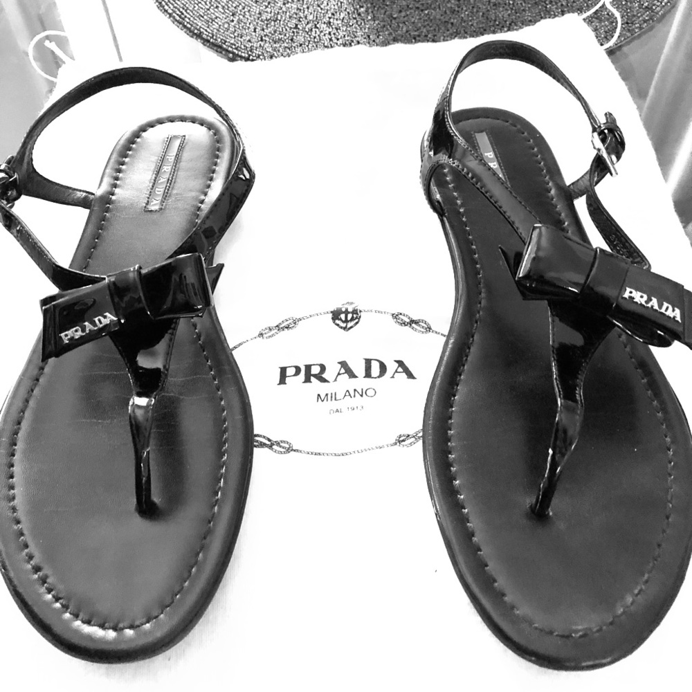 Prada Black Patent Sandals